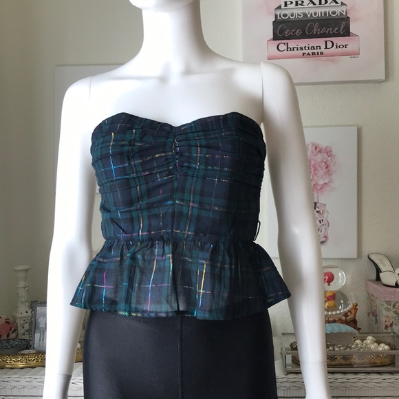 Lovers + Friends Tops - Lovers & Friends green plaid strapless top Sm NWT